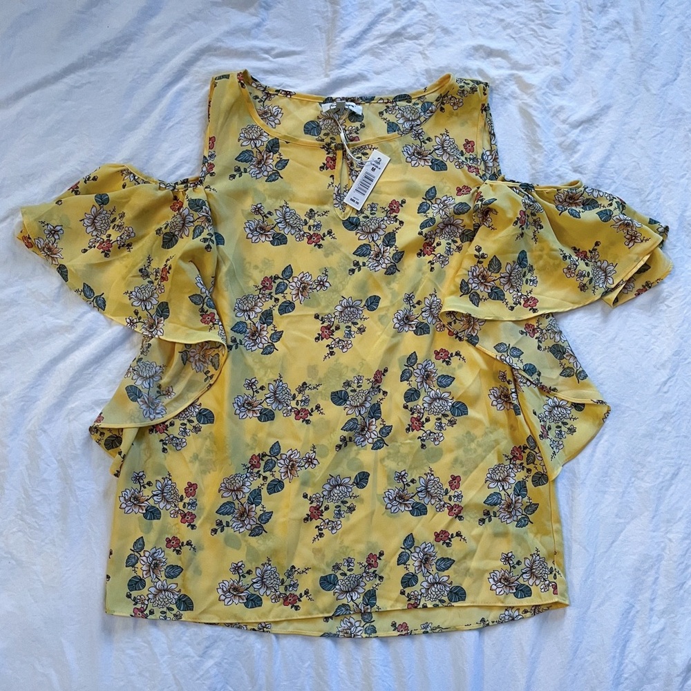 Yellow Spring Top - exposed shoulders, cute floral
